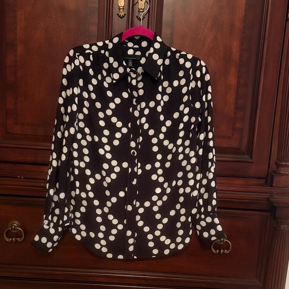 White House Black Market Black and White Polka Dot Button-Down Shirt